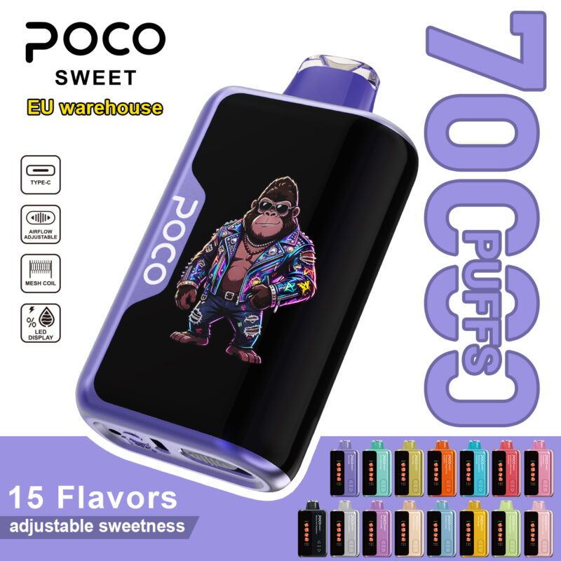 POCO Sweet 70000 disposable vape with 15 flavors and adjustable sweetness