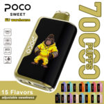 POCO Sweet 70000 disposable vape featuring 70,000 puffs and adjustable sweetness with a gorilla graphic.