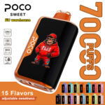 POCO Sweet 70000 disposable vape featuring 70,000 puffs, adjustable sweetness, and a gorilla graphic design.