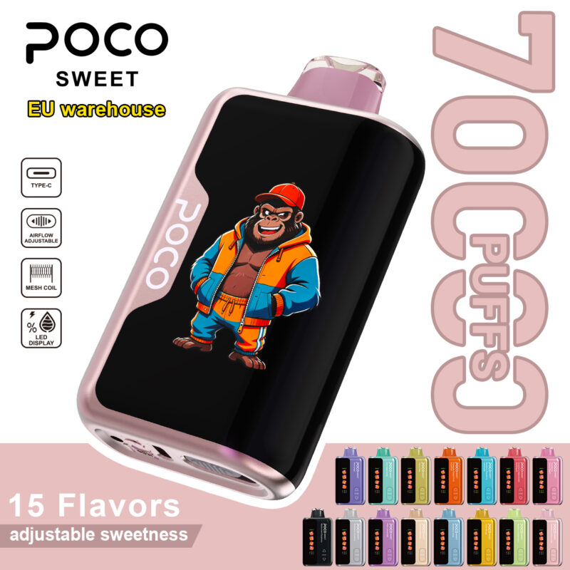 POCO Sweet 70000 disposable vape featuring 70,000 puff capacity and adjustable sweetness.